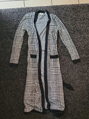 L'AGENCE Black and White Houndstooth Long Cardigan